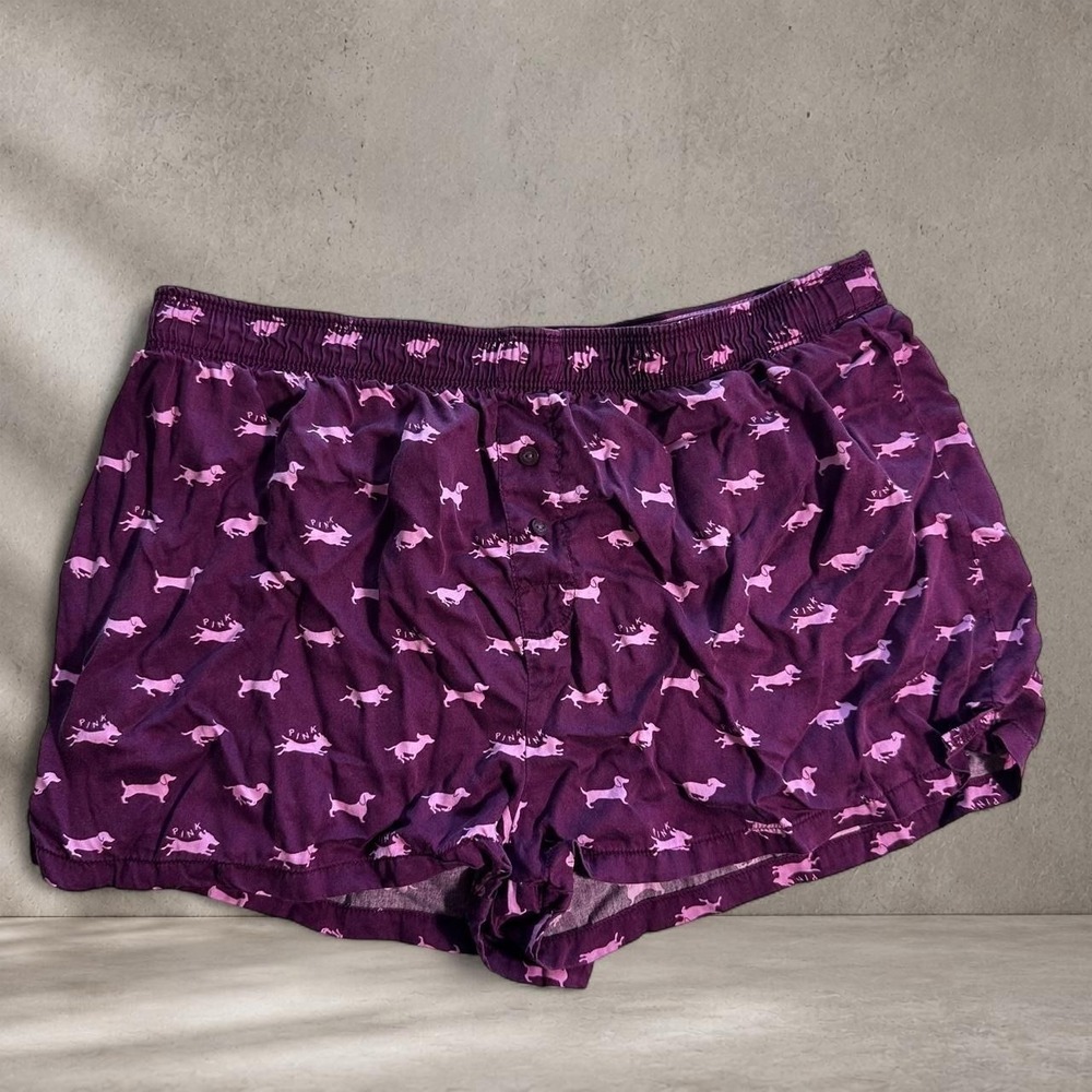 Victoria's Secret PINK purple boxer shorts with pink dachshund print